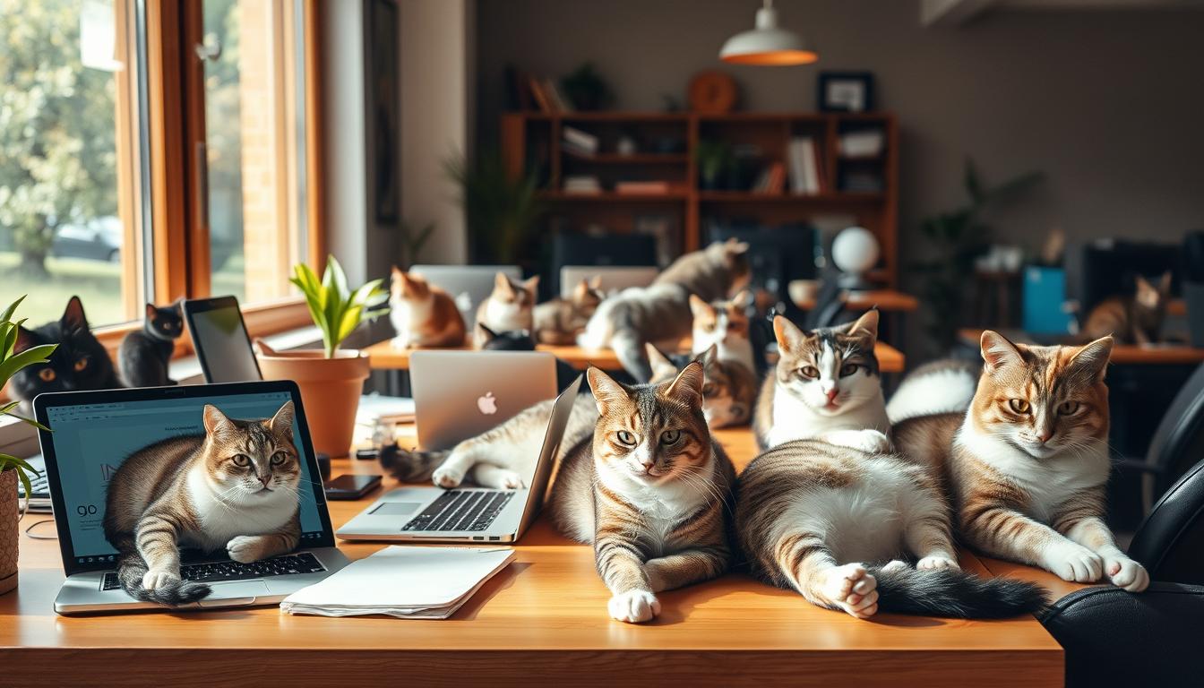 mačky v coworkingových priestoroch