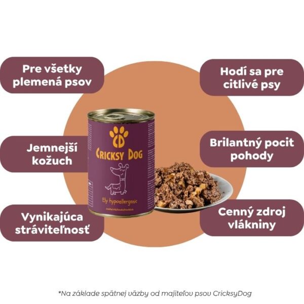 Ely Hypoalergénne hovädzie mokré krmivo pre psov (recept bez pšeničného lepku a kuracieho mäsa) – 410 g - Obrázok 4