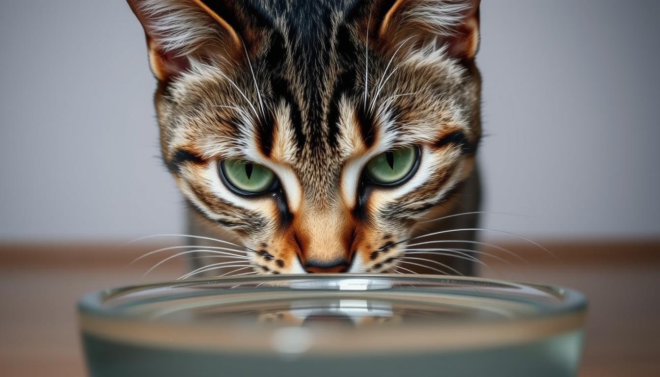 mačka sa netrafí do misky s vodou