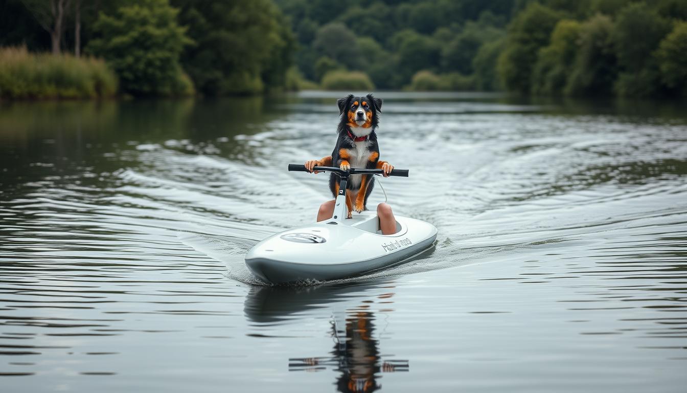vodny-bicykel-so-psom-leto vodný bicykel so psom leto