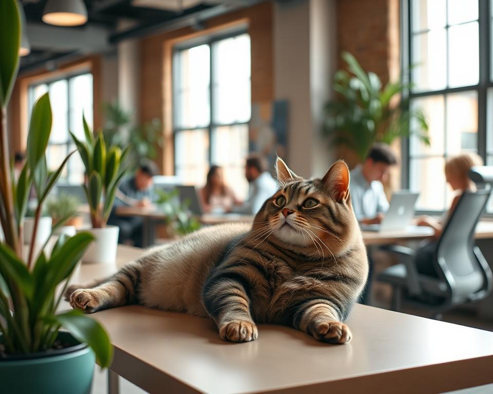 mačka v coworking kanceláriách