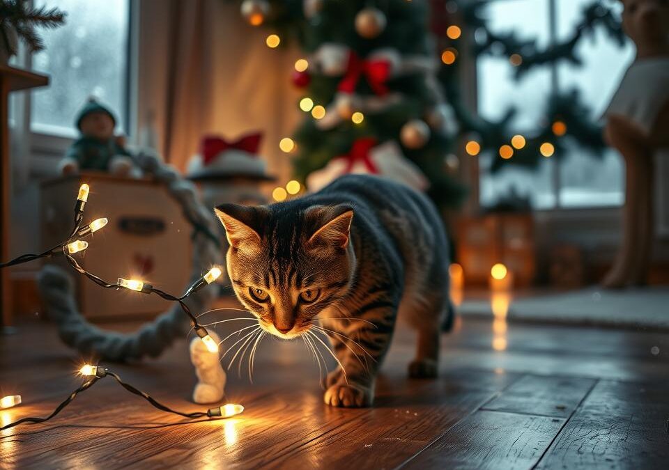 Zimné nebezpečenstvá v sviatočných dekoráciách pre mačky