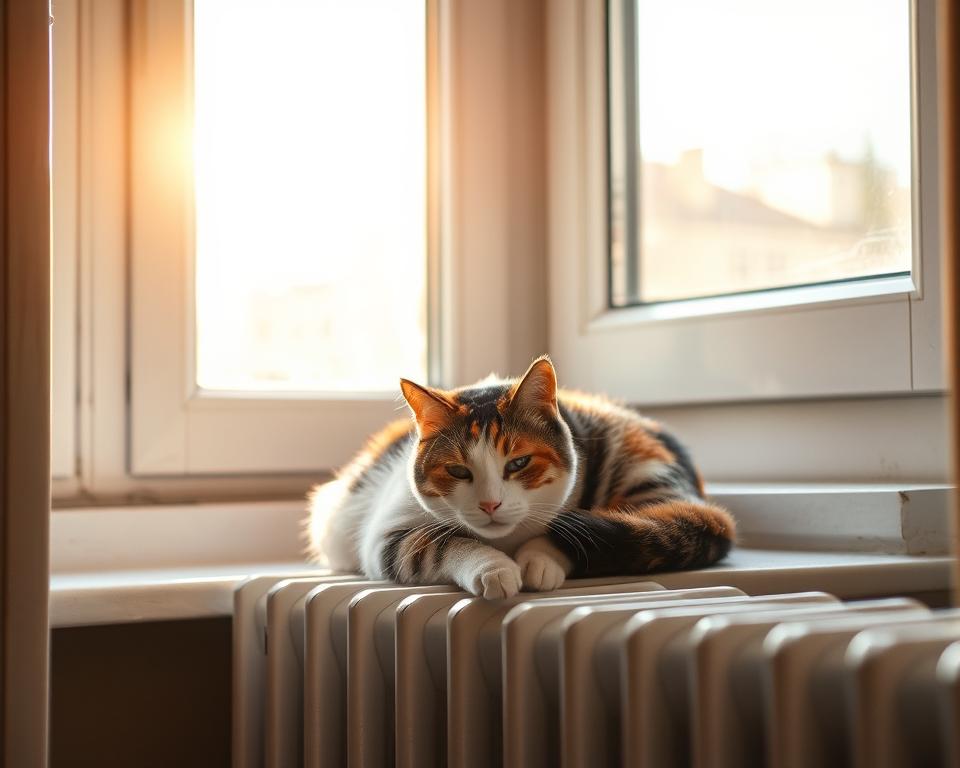 Macka-na-radiatore-v-zime Mačka na radiátore v zime