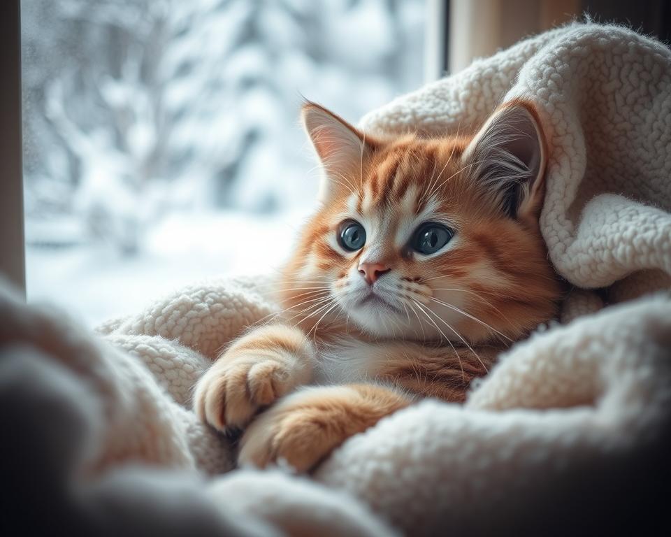 Macka-sa-skryva-pod-dekou-v-zime Mačka sa skrýva pod dekou v zime