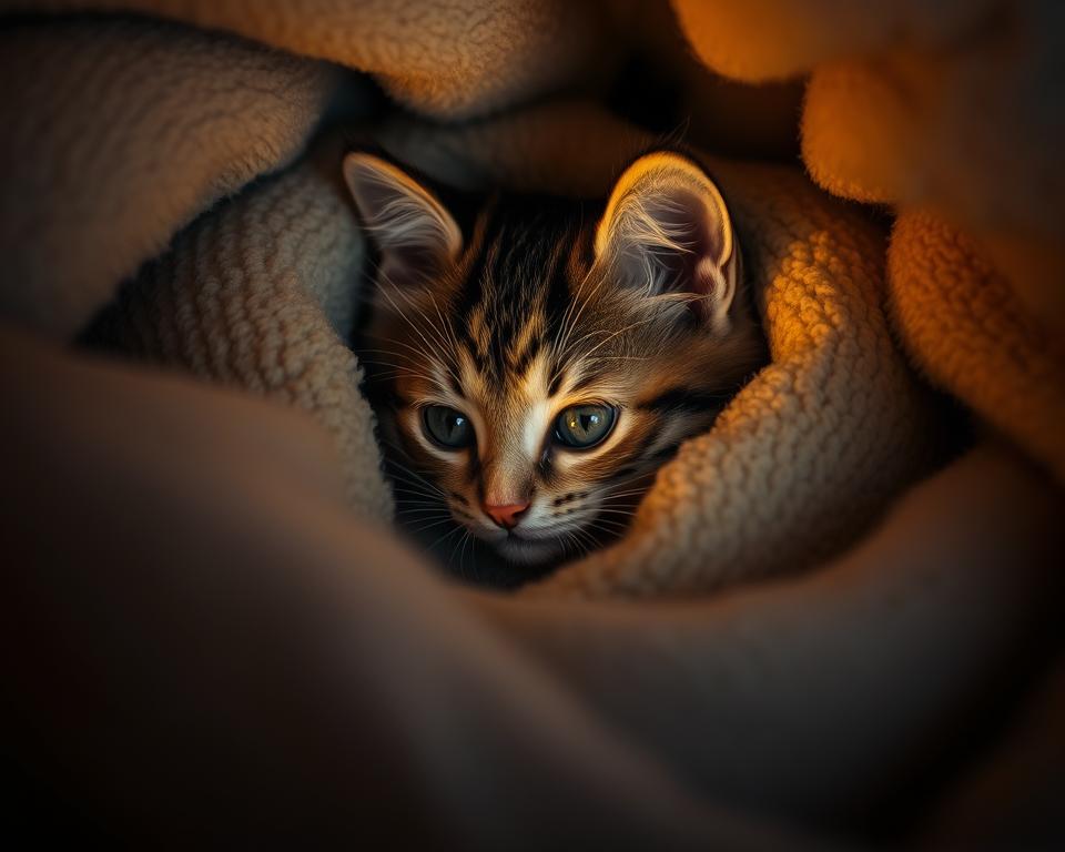 Mačka sa skrýva v zime