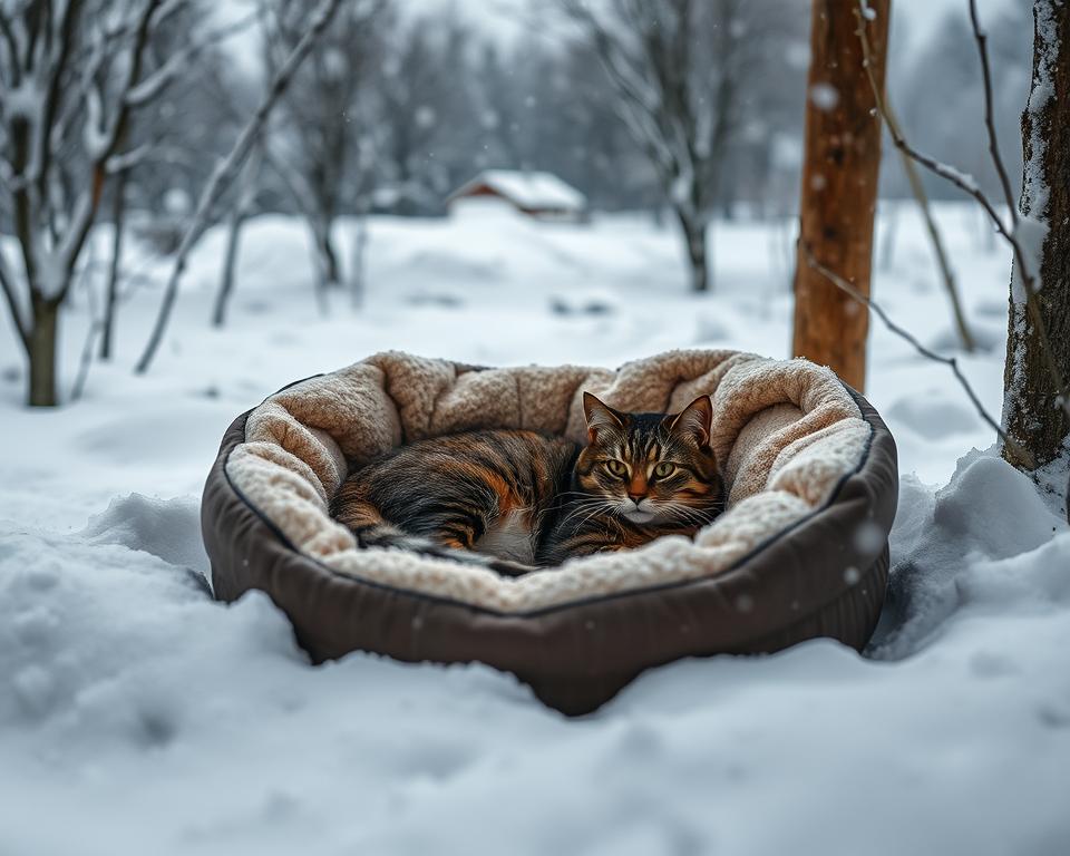 Miesto-na-spanie-macky-vonku-v-zime Miesto na spanie mačky vonku v zime
