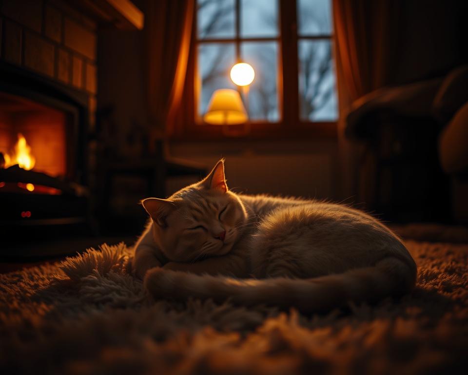 Nočné chladnutie mačky v zime