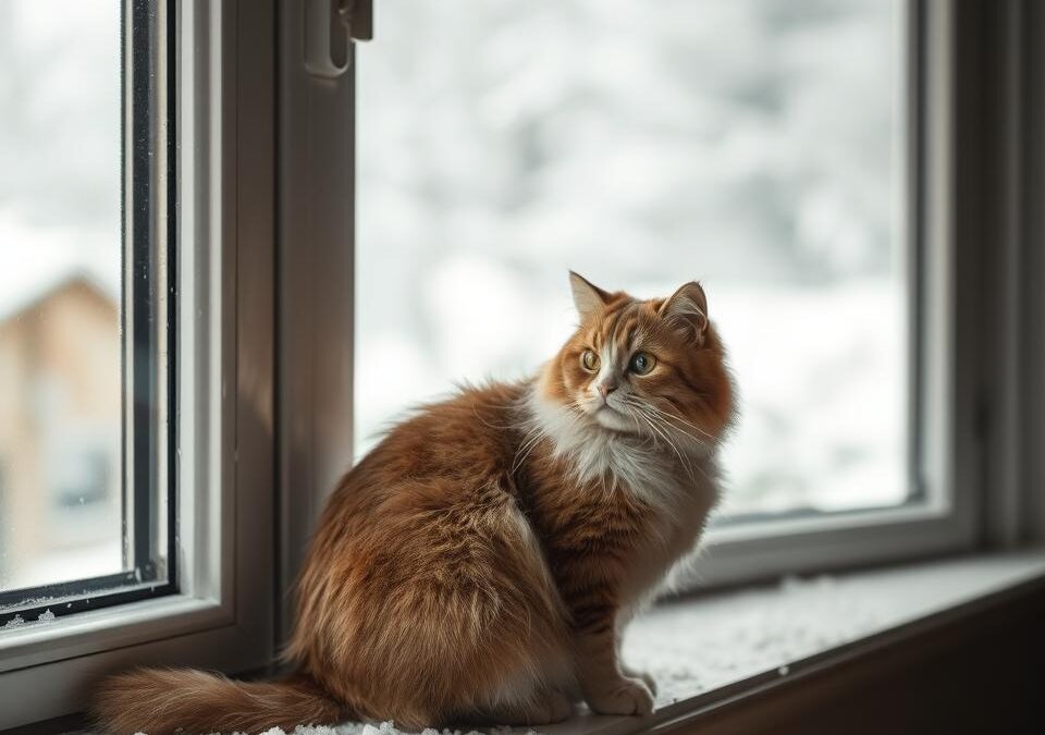 Správanie mačiek počas zimnej búrky