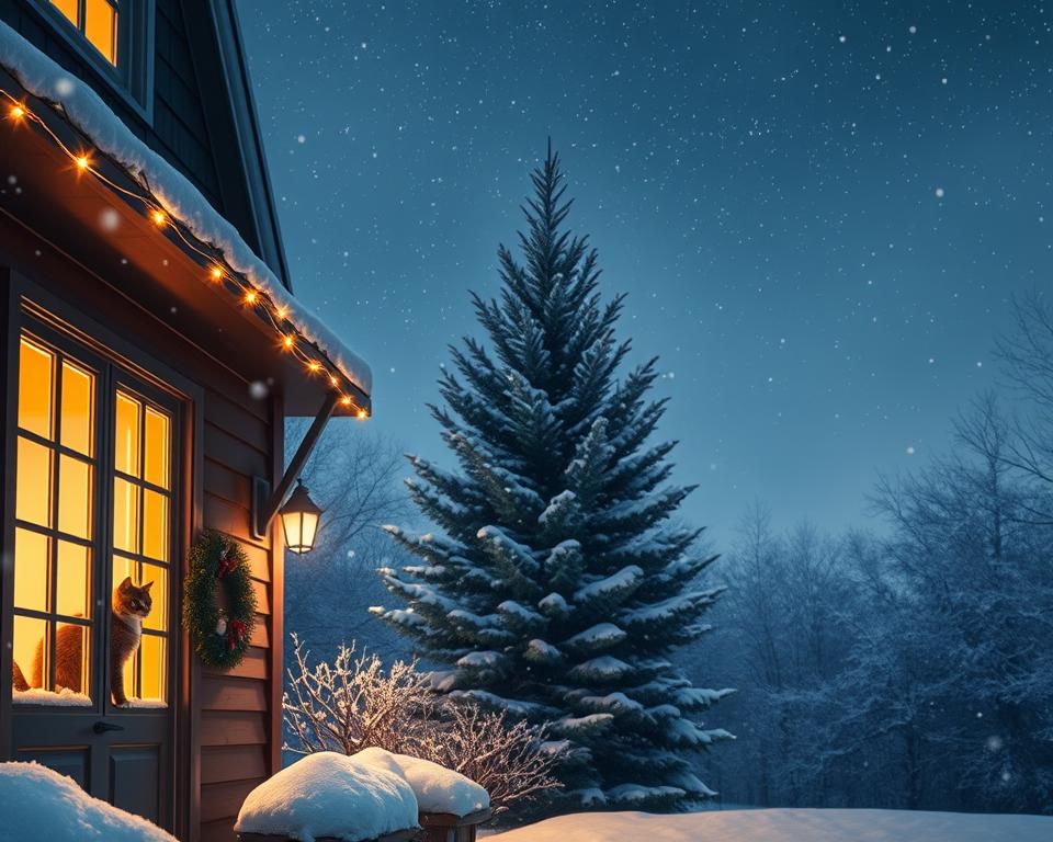 Vianocna-hudba-a-macka-v-zime Vianočná hudba a mačka v zime