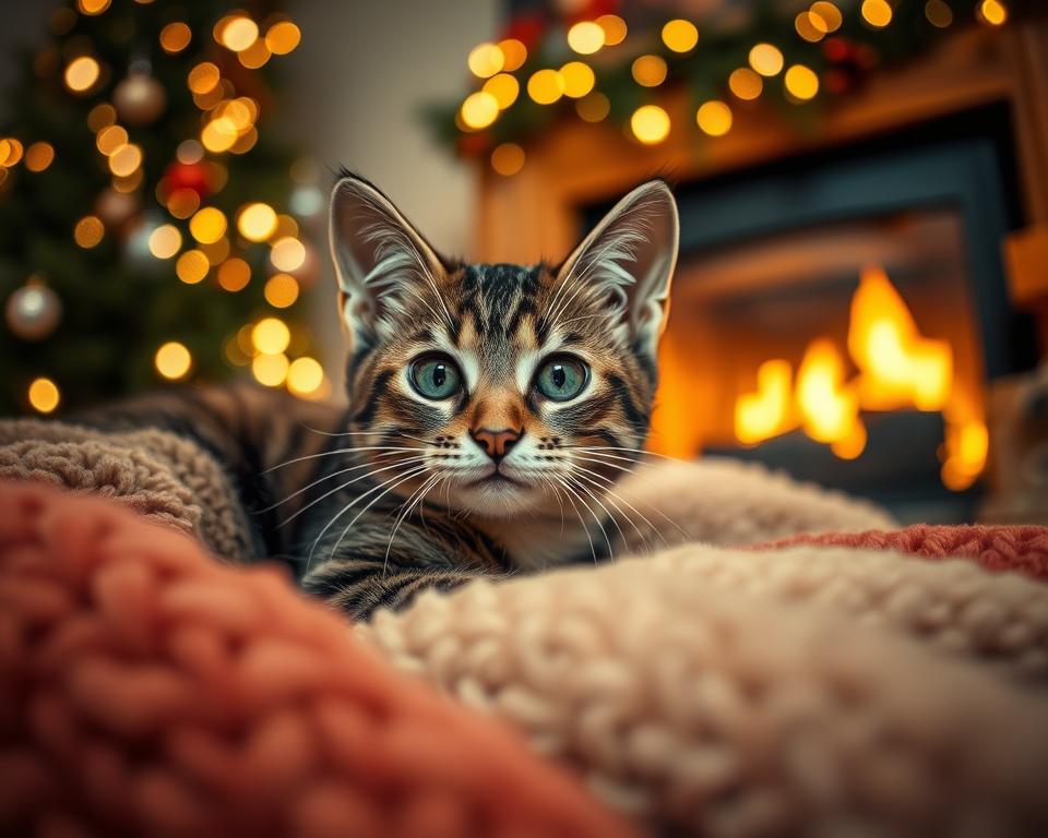 Vianočné fotografie s mačkou v zime