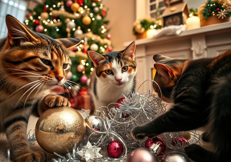 Mačky a vianočné ozdoby – nebezpečné hračky