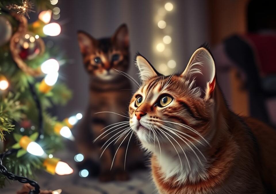 Mačky a vianočné svetlá – hra alebo nebezpečenstvo?