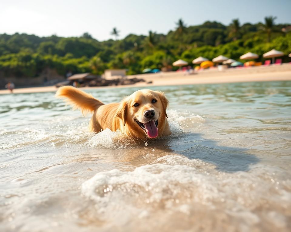 letné kúpanie psov na pláži