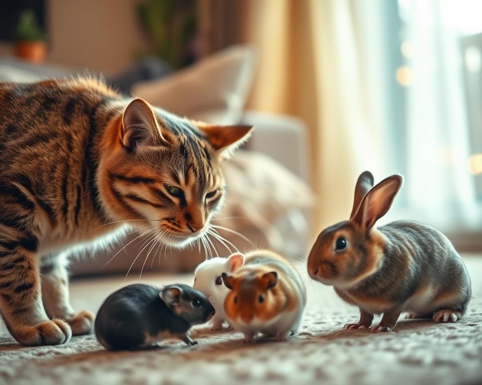 zoznamovanie mačky s malými zvieratami