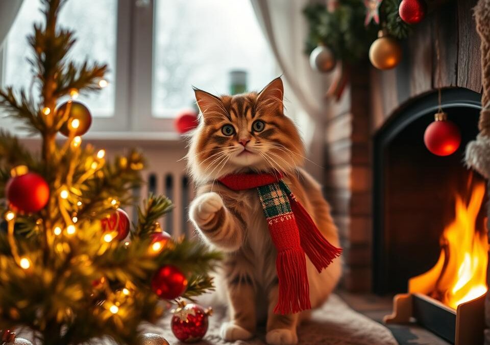 Vianočné fotenie doma s mačkou – dekoračné nápady