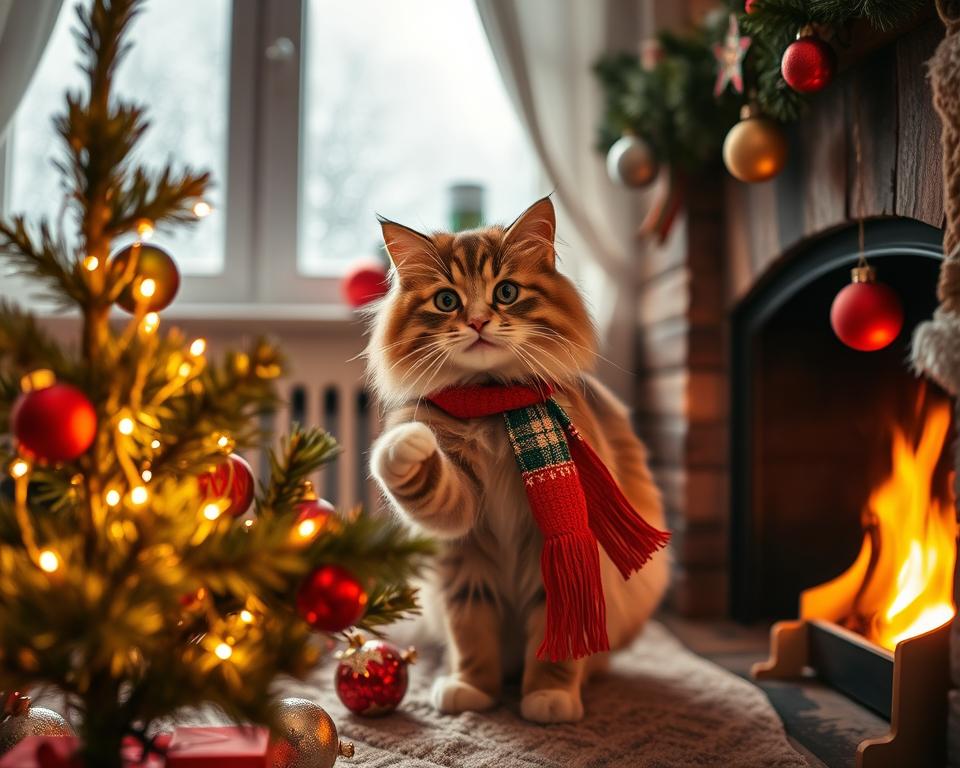 Vianočné fotenie doma s mačkou – dekoračné nápady