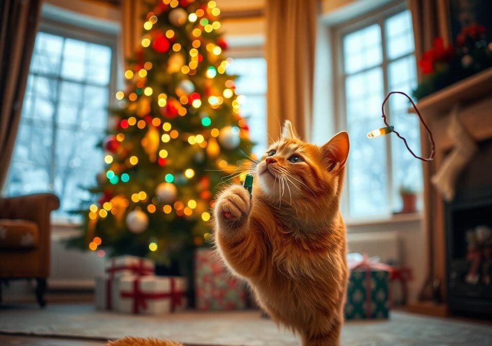 Mačka a vianočné svetielka – dekorácia alebo pasca?