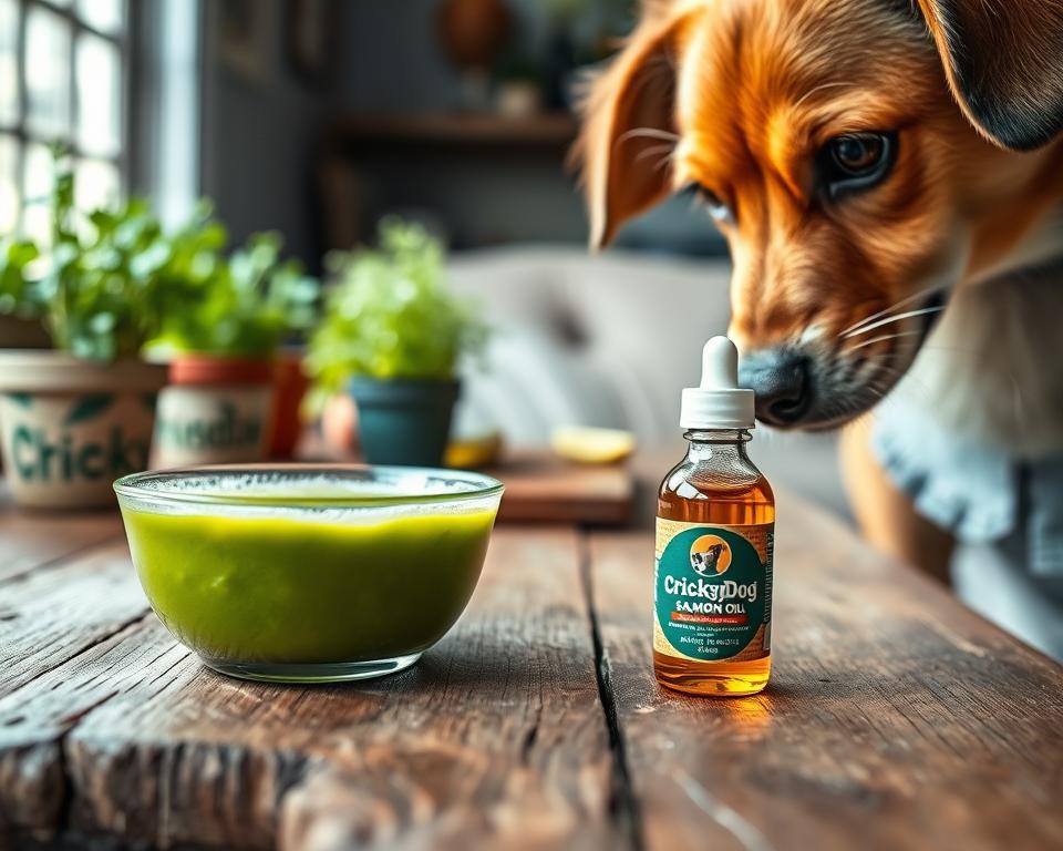 omáčka alebo lososový olej pre vyberavých psov