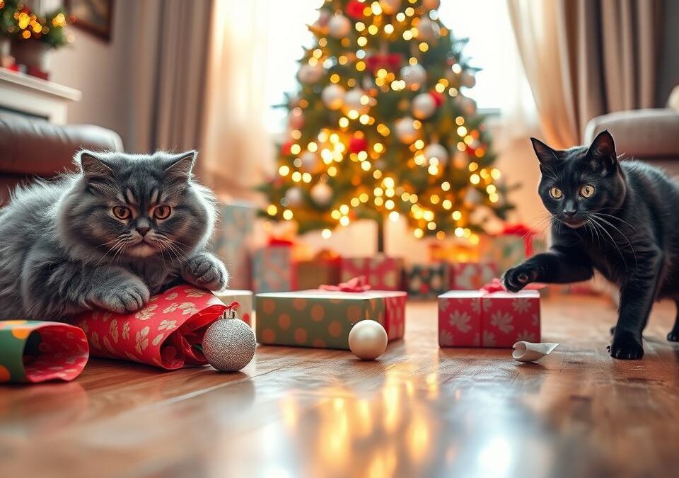 Mačky a rozbaľovanie vianočných darčekov – radosť alebo nebezpečenstvo?
