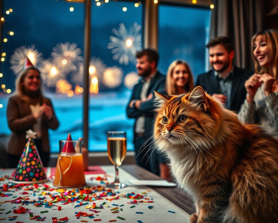 silvestrovská oslava a mačka