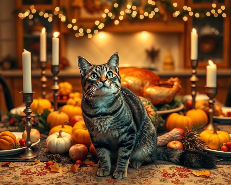 vďačnosť na Deň vďakyvzdania a mačka