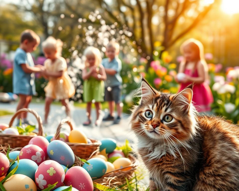 veľkonočné oblievanie a mačka