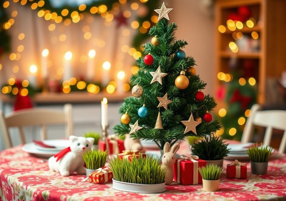 Vianočné stolové dekorácie bezpečné pre mačky