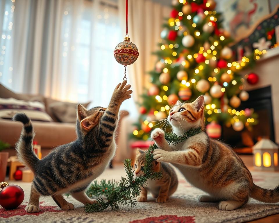 vianočné zdobenie a mačka