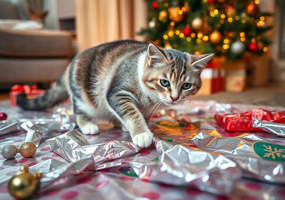 Mačka vs. vianočný baliaci papier – ako sa vyhnúť nehodám