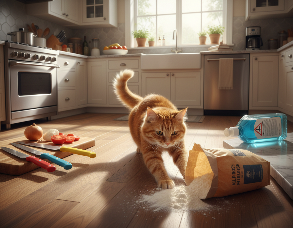 kuchynské nebezpečenstvá pre mačku