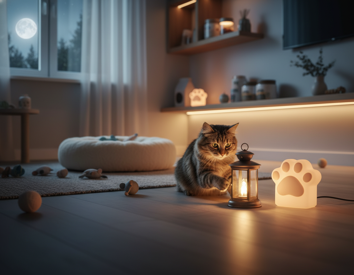 nočné zdroje svetla pre mačku