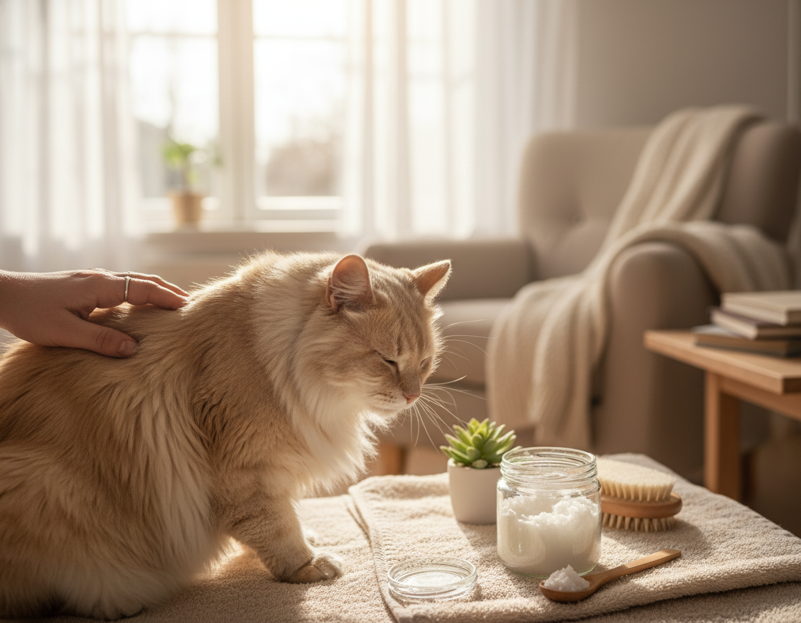 starostlivosť o pokožku mačky kokosovým olejom
