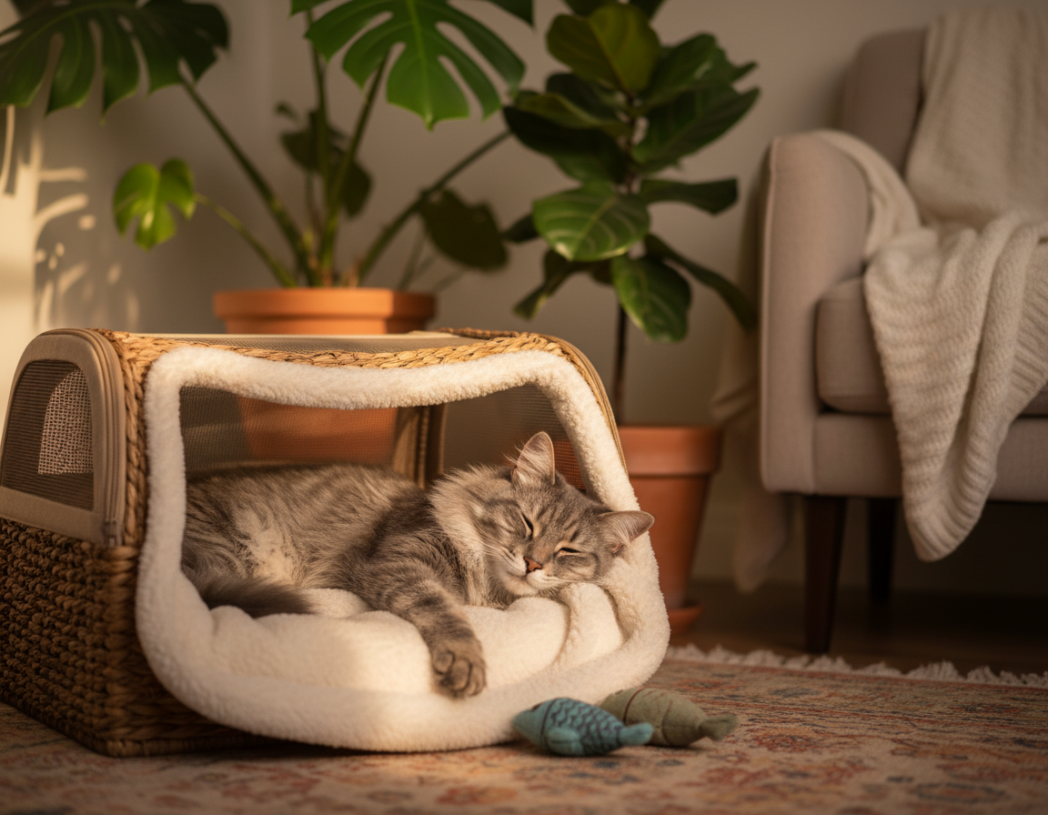 znižovanie stresu z prepravy u mačky