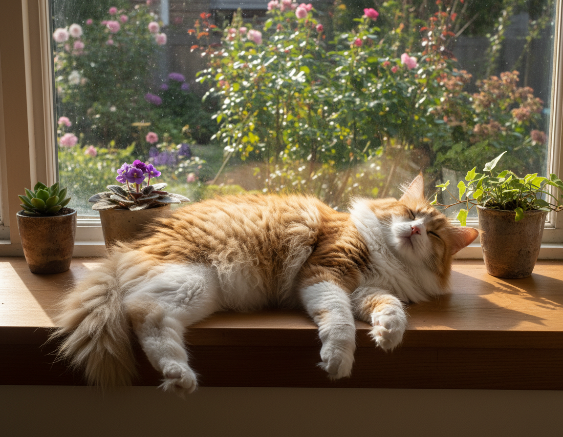 odpočinok mačky na parapete