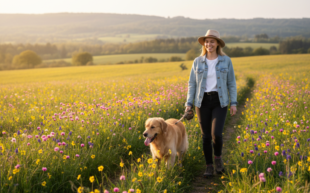 Prechádzka so psom po rozkvitnutých lúkach – riziká a zážitky