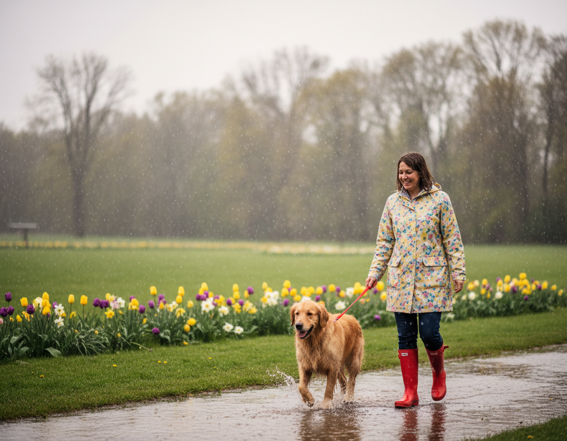 Prechádzka so psom v jarnom daždi – čo je potrebné?