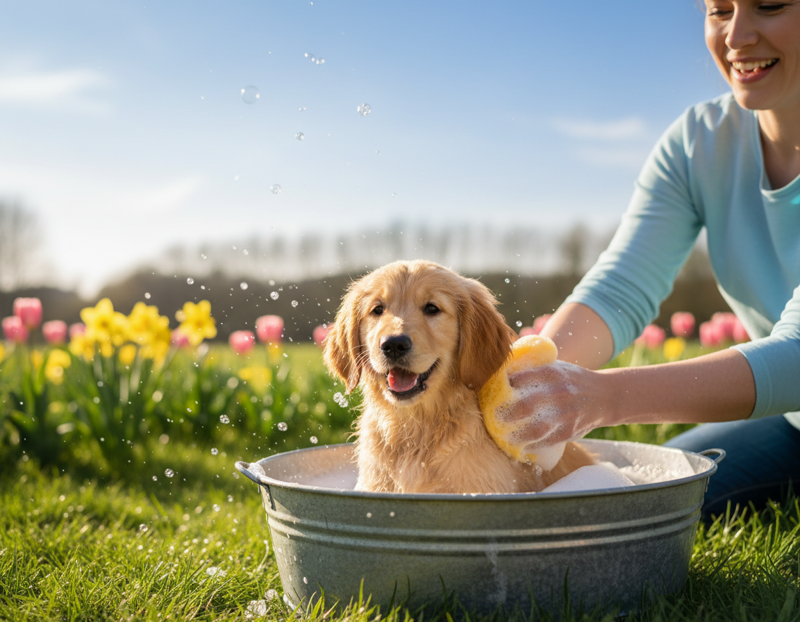 pes-jar-prve-kupanie pes jar prvé kúpanie