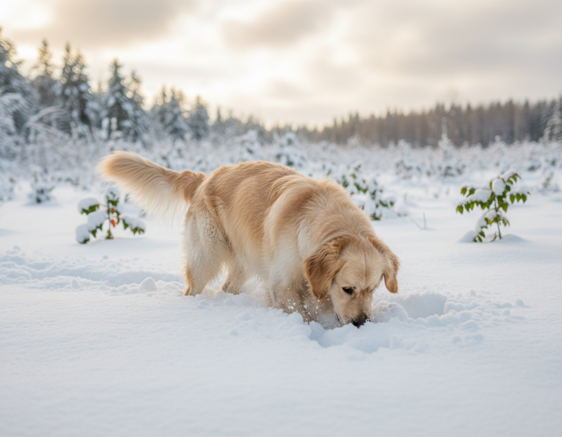 pes-zima-hladanie-skrytych-maskrt-v-snehu pes zima hľadanie skrytých maškŕt v snehu