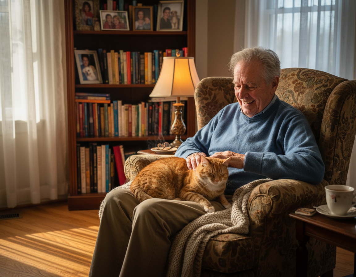 priateľstvo mačky so staršími ľuďmi