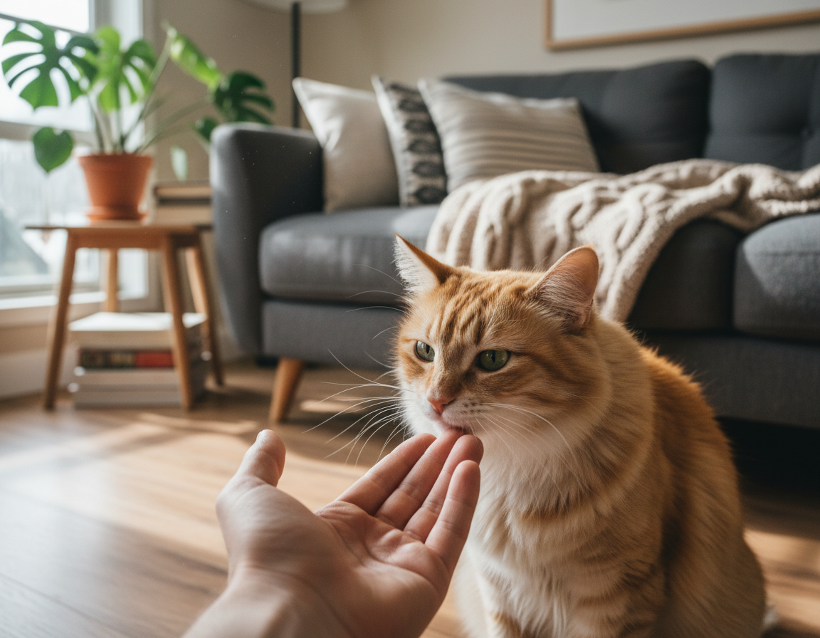 zvykaniu mačky na ľudský dotyk