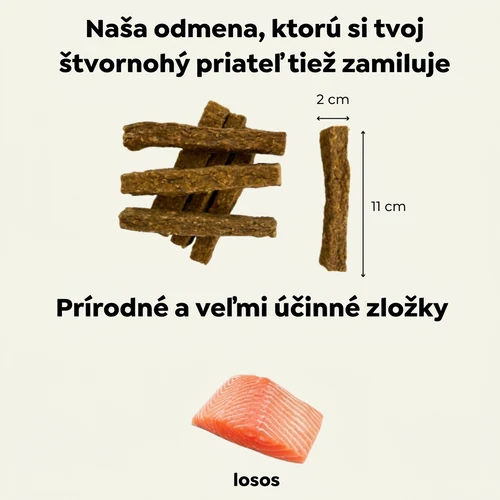 Lososové tyčinky Friky Meatlover (hypoalergénne) – 140 g 2 Lososové tyčinky Friky Meatlover (hypoalergénne) – 140 g – Obrázok 2